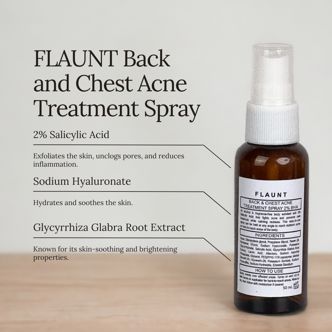FLAUNT Back and Chest Acne Treatment Spray (2% BHA / Salicylic Acid)